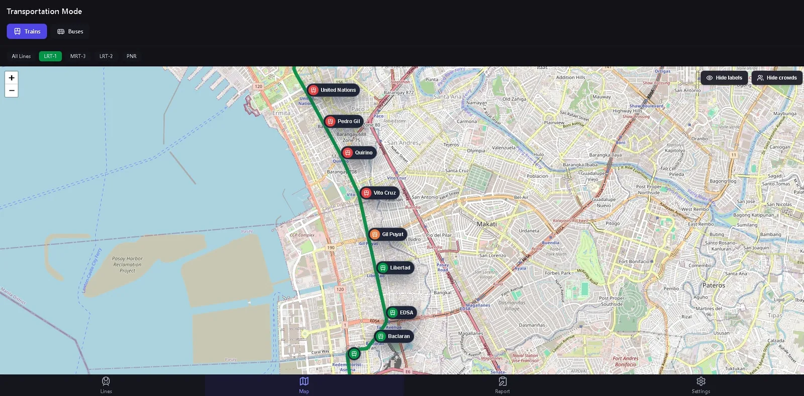 RushPH — live transit map with real-time train and bus arrivals